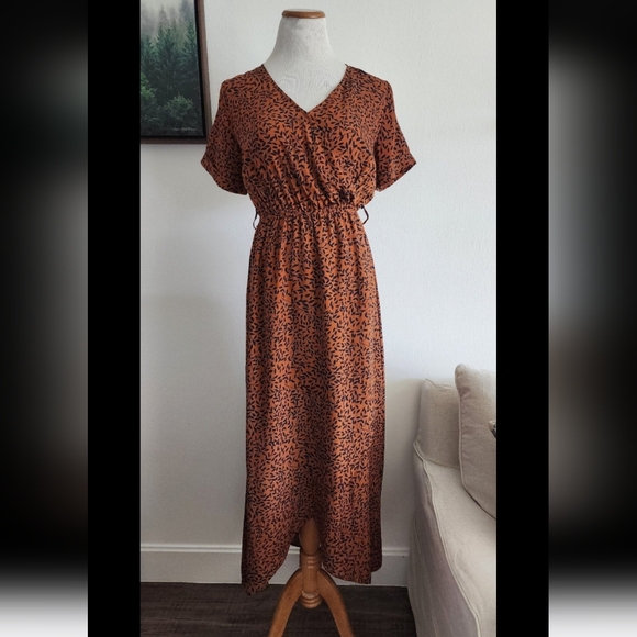 #70 Polagram Women's Rust / Burnt Orange Leaf Maxi Dress Size M - Picture 1 of 9